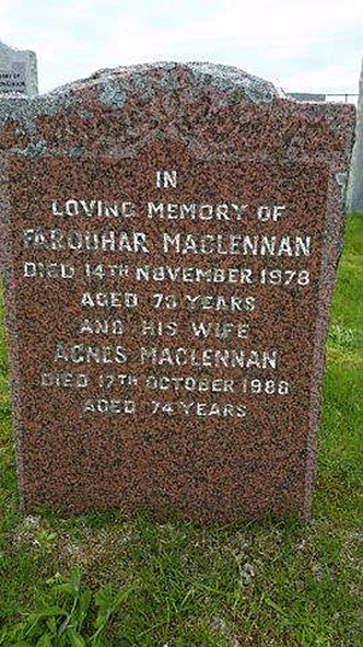 Photo of headstones/Farquhar McLennan d 1978 hdstn Harris